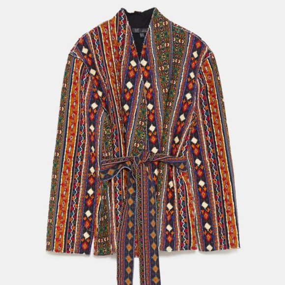 NWOT Zara Embroidered Collarless Jacket Black - Picture 2 of 10